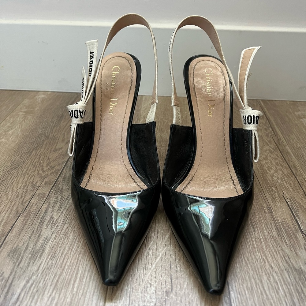 Dior Black Patent Leather Slinback Pump Size 38